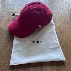 Chord cherry organic cotton stretch twill baseball cap, adjustable leather strap